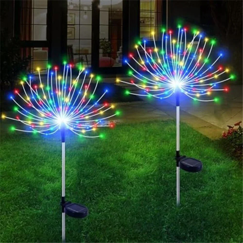 2 Pack Solar Garden Lights 120 LED Firework Waterproof Outdoor Decor